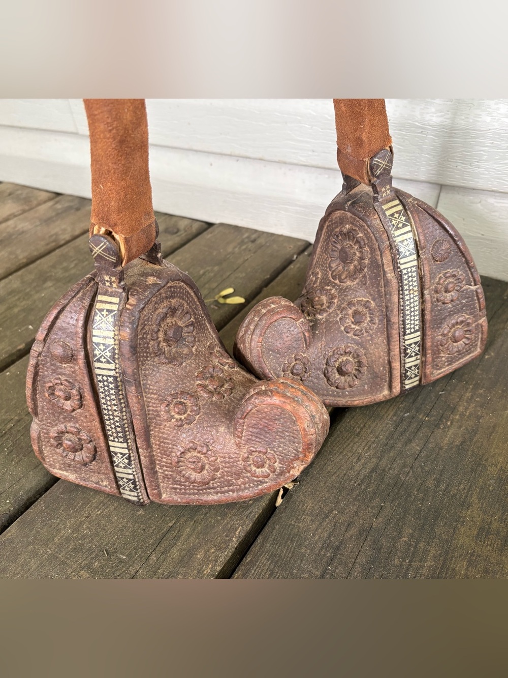 Antique South American (likely Chile) Wooden Stirups Handcarved from Solid Wood